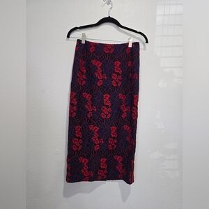 TED BAKER  Elegant Red and Blue Patterned Skirt